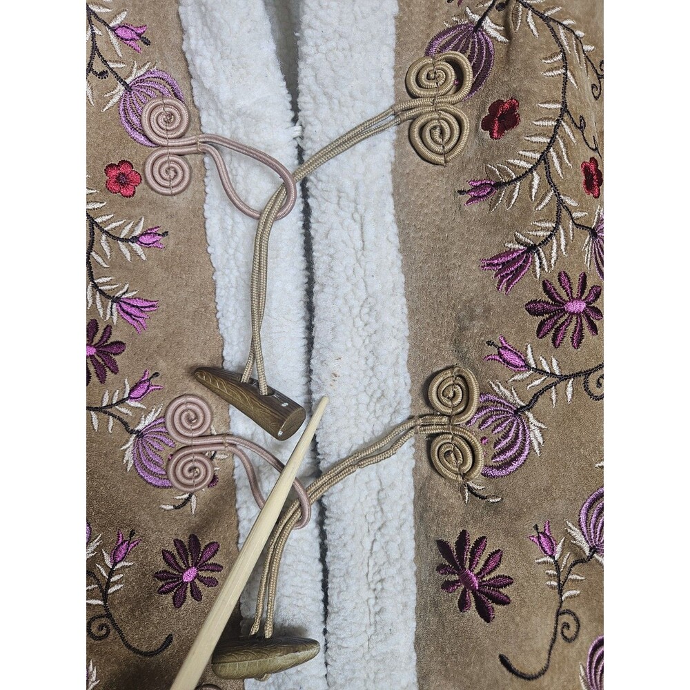 Vintage 90's St John's Bay Sherpa Coat XL Phoebe Buffay Embroidered Suede Jacket - Picture 8 of 16